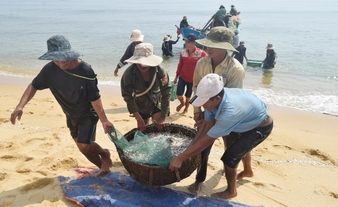 Cùng chung tay với sảo cá nặng. Ảnh: TT.