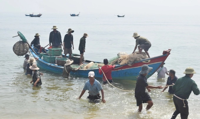 Niềm vui thuyền đầy cá cơm về bến. Ảnh: TT.